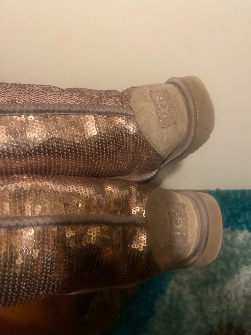 UGG SEQUINS Shearling-Lined Short Boots - Metallic Taupe